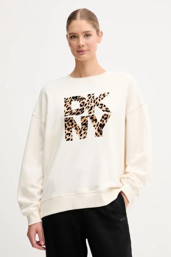 Mikina Dkny béžová farba, s potlačou, DP5T1433