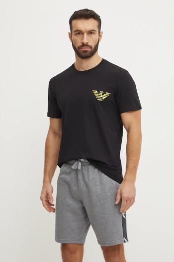 Bavlnené plážové tričko Emporio Armani Underwear čierna farba, s potlačou, EM000574 AF12349