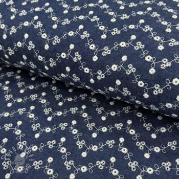 Bavlnená látka JEANS Embroidery dark blue