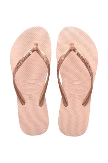 Žabky Havaianas SLIM CRYSTAL SW II dámske, ružová farba, na plochom podpätku, 4145651.0076