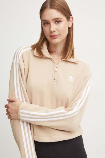 Fleecová mikina adidas Originals Polarf Half Zip béžová farba, s nášivkou, IY7267