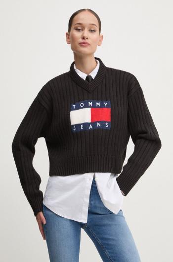 Sveter Tommy Jeans dámsky, čierna farba, tenký, DW0DW18528