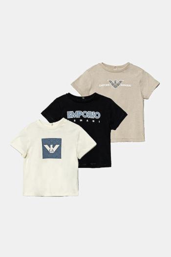 Detské bavlnené tričko Emporio Armani 3-pak béžová farba, s potlačou, EB000380 AF13913