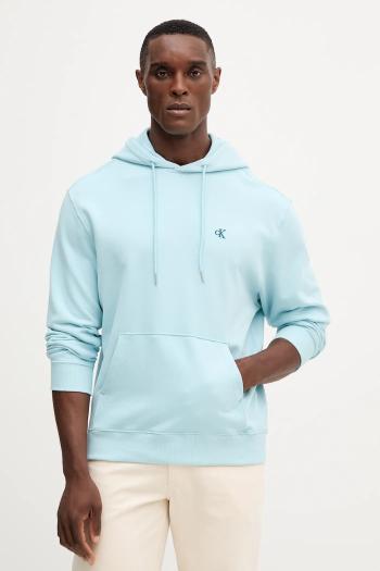 Bavlnená mikina Calvin Klein Jeans modrá farba, s kapucňou, jednofarebná, LV04RC297G