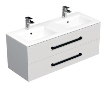 Kúpeľňová skrinka s čiernou úchytkou a umývadlom SAT Cube Way 120x53x46 cm biely lesk CUBE46C1202BIMOD