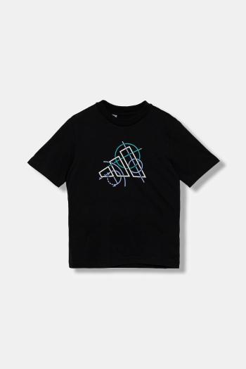 Detské bavlnené tričko adidas čierna farba, s potlačou, JV5104