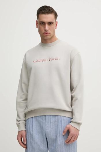 Bavlnená mikina Calvin Klein pánska, šedá farba, s nášivkou, K10K114265