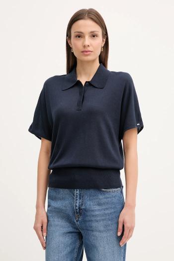 Polo s prímesou hodvábu Tommy Hilfiger tmavomodrá farba, WW0WW45652