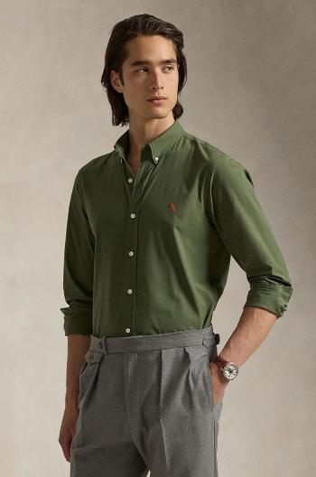 Košeľa Polo Ralph Lauren pánska, zelená farba, slim, s golierom button-down, 710929348