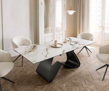 Jedálenský stôl Edge 180-220x100 keramický Calacatta Luxe bielo-zlato