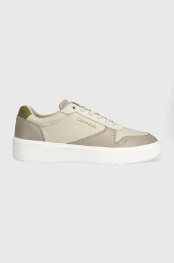Kožené tenisky Calvin Klein LOW TOP LACE UP BSKT šedá farba, HM0HM01402