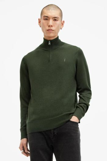 Vlnený sveter AllSaints KILBURN ZIP FUNNEL pánsky, čierna farba, M082KB