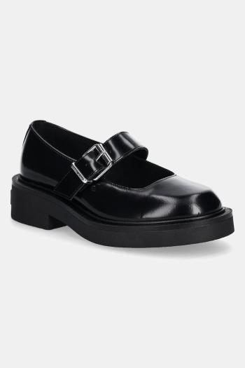 Kožené poltopánky Tommy Jeans TJW MARY JANE SHOE dámske, čierna farba, na plochom podpätku, EN0EN02723