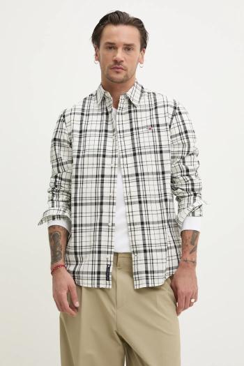Bavlnená košeľa Tommy Jeans pánska, béžová farba, regular, s klasickým golierom, DM0DM20885