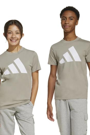 Detské bavlnené tričko adidas hnedá farba, s potlačou, JE1387