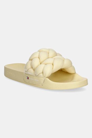 Šľapky Tommy Jeans BRAIDED SLIDE dámske, žltá farba, EN0EN02764