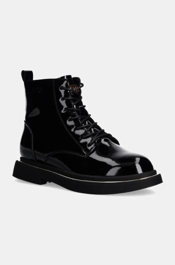 Kožené členkové topánky GOE dámske, čierna farba, na plochom podpätku, zateplené, OO2N4109 BLACK