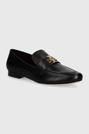 Kožené mokasíny Tory Burch Eleanor Loafer dámske, čierna farba, na plochom podpätku, 158204-006