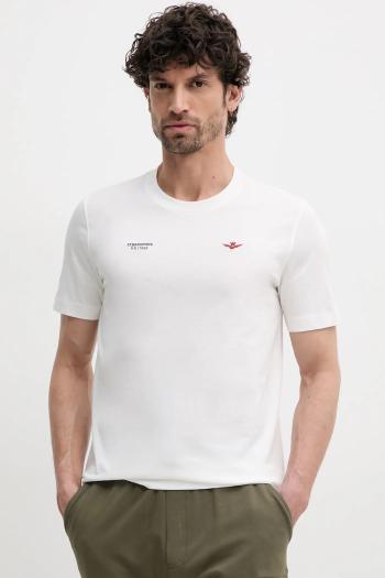 Bavlnené tričko Aeronautica Militare pánske, béžová farba, s nášivkou, TS2429J634