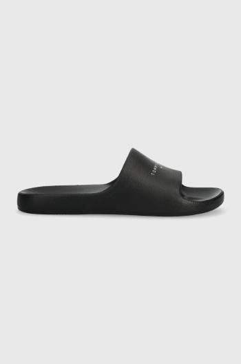 Šľapky Tommy Jeans TJW PRINTED PU POOL SLIDE dámske, čierna farba, EN0EN02693