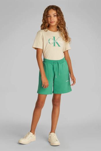 Detské bavlnené šortky Calvin Klein Jeans zelená farba, jednofarebné, IU0IU00703