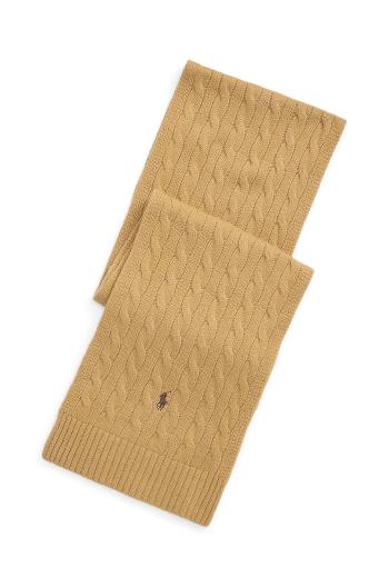 Šál Polo Ralph Lauren Classic Cable Scarf pánsky, béžová farba, s nášivkou, 449959345