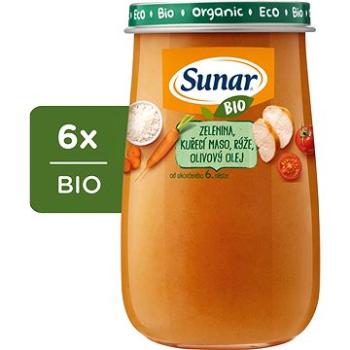 Sunar BIO príkrm zelenina, kuracie mäso, ryža, olivový olej 6× 190 g (8592084417260)