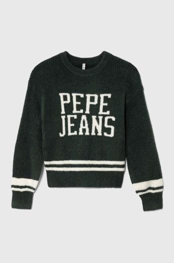 Detský sveter s prímesou vlny Pepe Jeans zelená farba, teplý