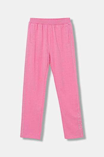Detské bavlnené tepláky Guess ružová farba, s nášivkou, J5YQ12 KA6R4