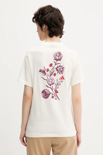 Bavlnené tričko adidas Floral dámske, béžová farba, KB2488