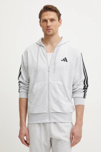 Mikina adidas Essentials pánska, šedá farba, s kapucňou, s nášivkou, JE6343