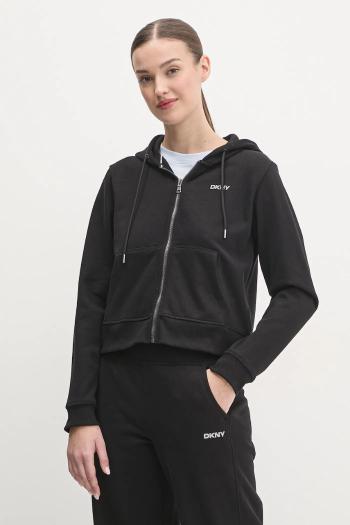 Mikina Dkny dámska, čierna farba, s kapucňou, jednofarebná, DP5J9508
