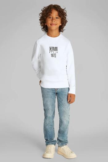 Detská mikina Calvin Klein Jeans biela farba, s potlačou, IB0IB02472