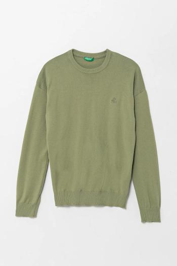 Detský bavlnený sveter United Colors of Benetton zelená farba, tenký, 1098C107W