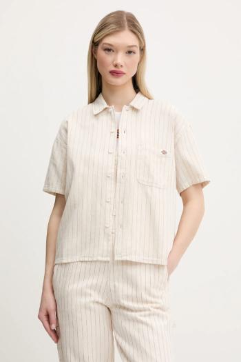Bavlnená košeľa Dickies dámska, béžová farba, voľný strih, s klasickým golierom, DK0A4Z7UC481