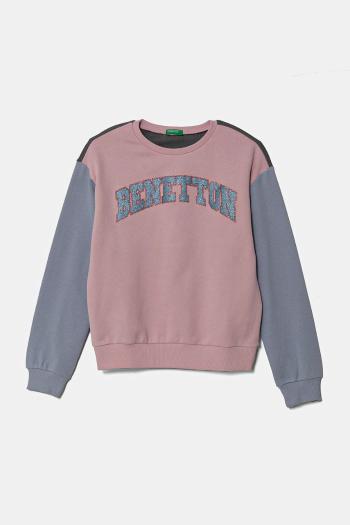 Detská bavlnená mikina United Colors of Benetton ružová farba, s potlačou, 3J68C10MX