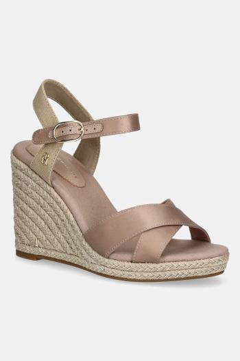 Sandále Tommy Hilfiger SATIN HIGH WEDGE ESPADRILLE béžová farba, FW0FW08602