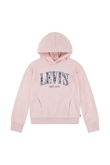 Detská mikina Levi's SEASONAL HOODIE ružová farba, s kapucňou, s potlačou, 4EM195