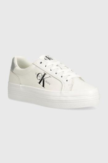 Kožené sneakers boty Calvin Klein Jeans VULC FLATFORM LACEUP LTH bílá barva, YW0YW01474