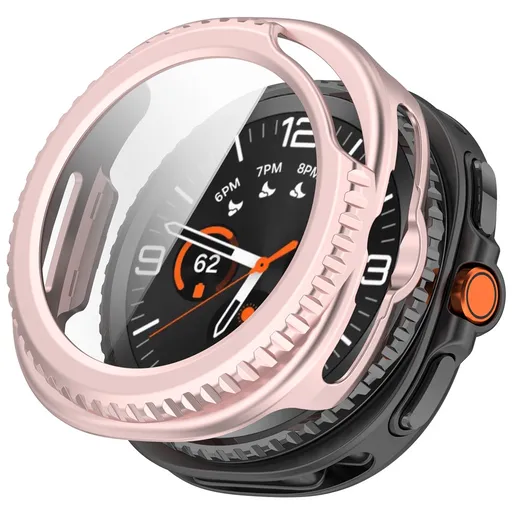 PC FULL COVER Plastový kryt so sklom pre Samsung Galaxy Watch8 Classic 46mm metalický ružový