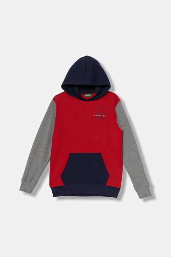Detská bavlnená mikina United Colors of Benetton červená farba, s kapucňou, s potlačou, 3J68C204V