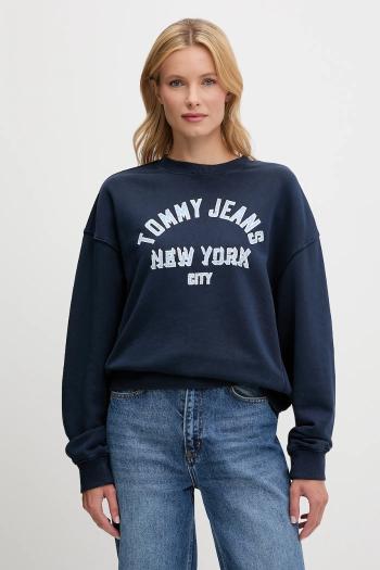 Bavlnená mikina Tommy Jeans tmavomodrá farba, s potlačou, DW0DW21202
