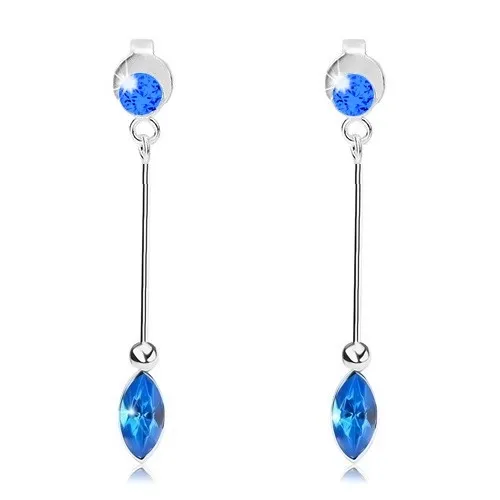 Visiace náušnice, striebro 925, tmavomodrý okrúhly a zrnkový Swarovského krištáľ