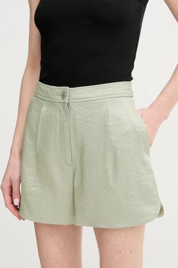 Šortky Guess CAMILLE dámske, zelená farba, jednofarebné, vysoký pás, W5GD68 WH5F0