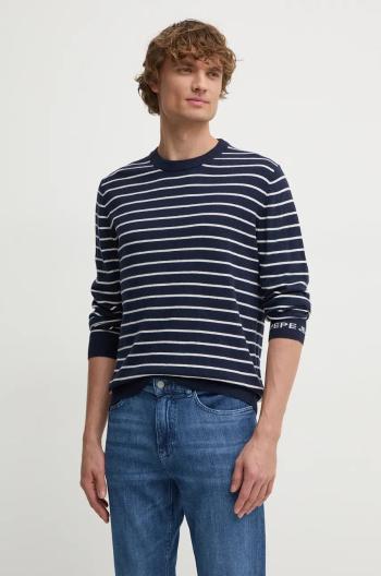 Sveter s prímesou vlny Pepe Jeans NEW ANDRE STRIPES pánsky, tmavomodrá farba, tenký, PM702479