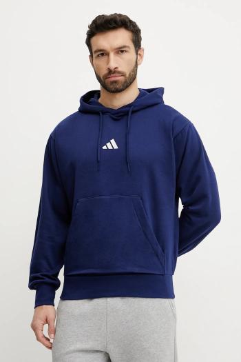Mikina adidas Feelcozy pánska, tmavomodrá farba, s kapucňou, s nášivkou, JE3810