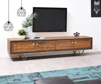 TV stolík Stonegrace 200 cm prírodná akácia 3D 4 dvierka