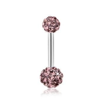 Piercing do bruška z chirurgickej ocele, guličky zdobené fialovými zirkónmi