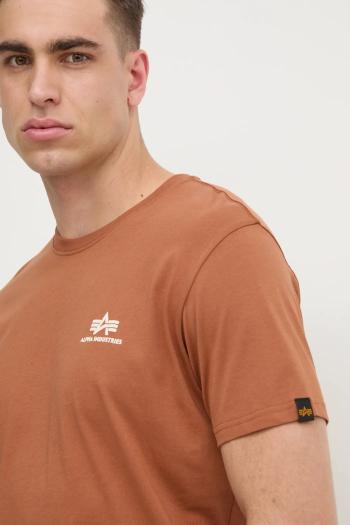 Bavlnené tričko Alpha Industries pánsky, hnedá farba, s potlačou