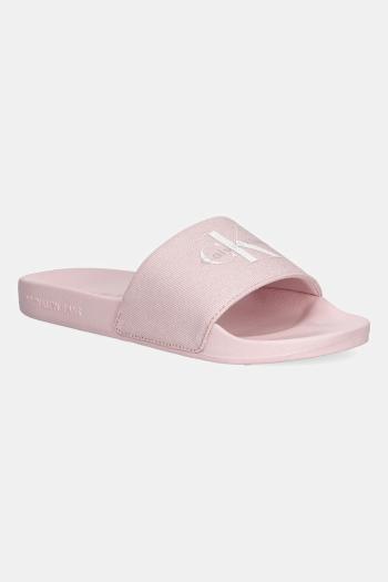 Šľapky Calvin Klein Jeans SLIDE MONOGRAM WN LOGO CK ružová farba, YW0YW01967